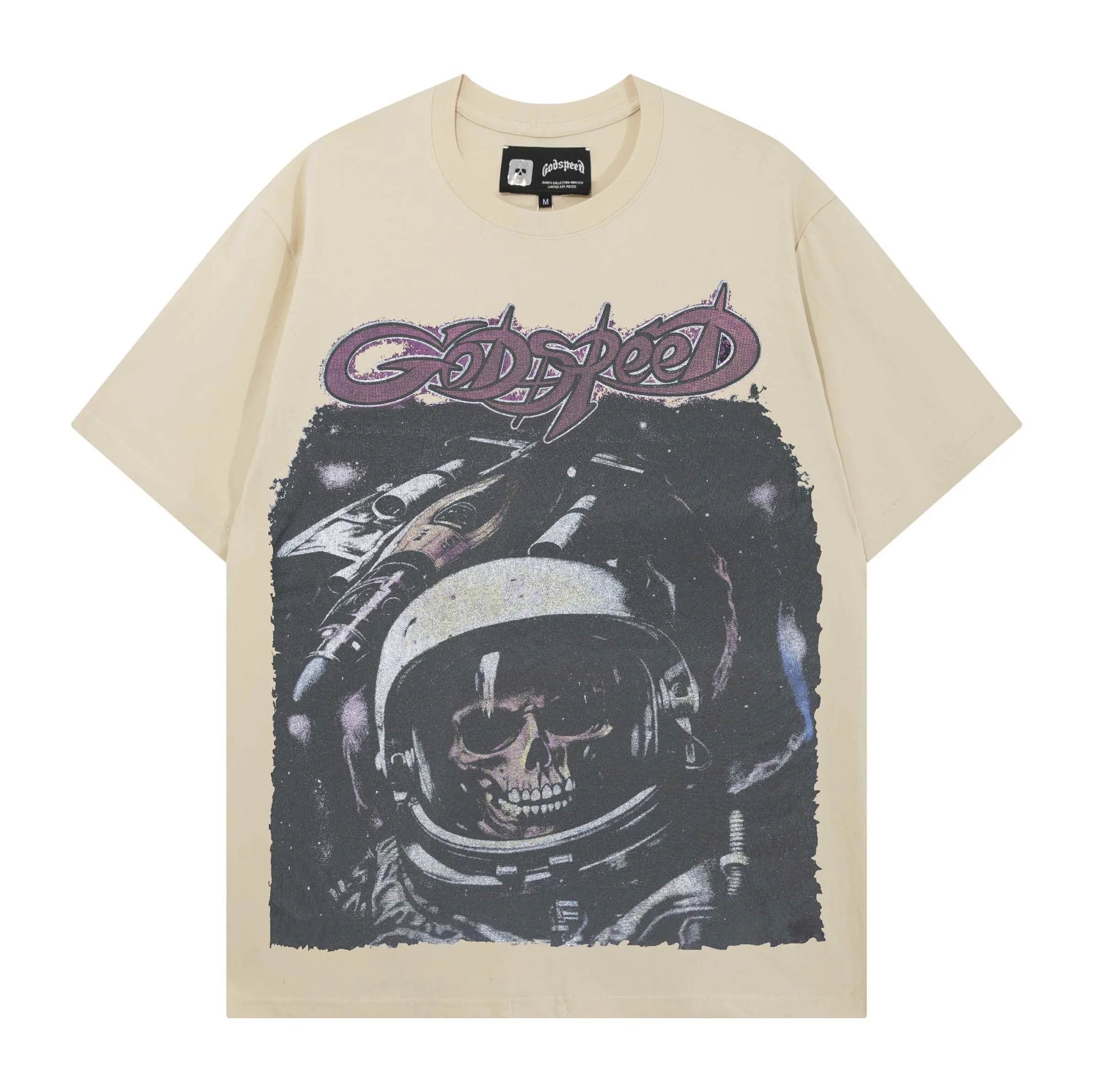 Godspeed Retro American Skull Rock High Quality Loose Double Thread Heavyweight Pure Cotton Short Sleeve T-Shirt Youth Fashion