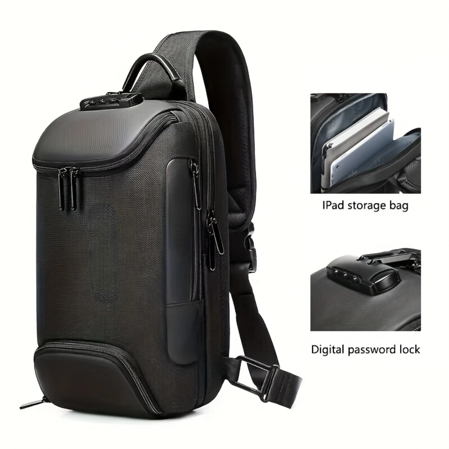 Men's Casual Large Capacity Chest Bag Multifunctional Waterproof Shoulder Bag Crossbody Bag Tablet Bag