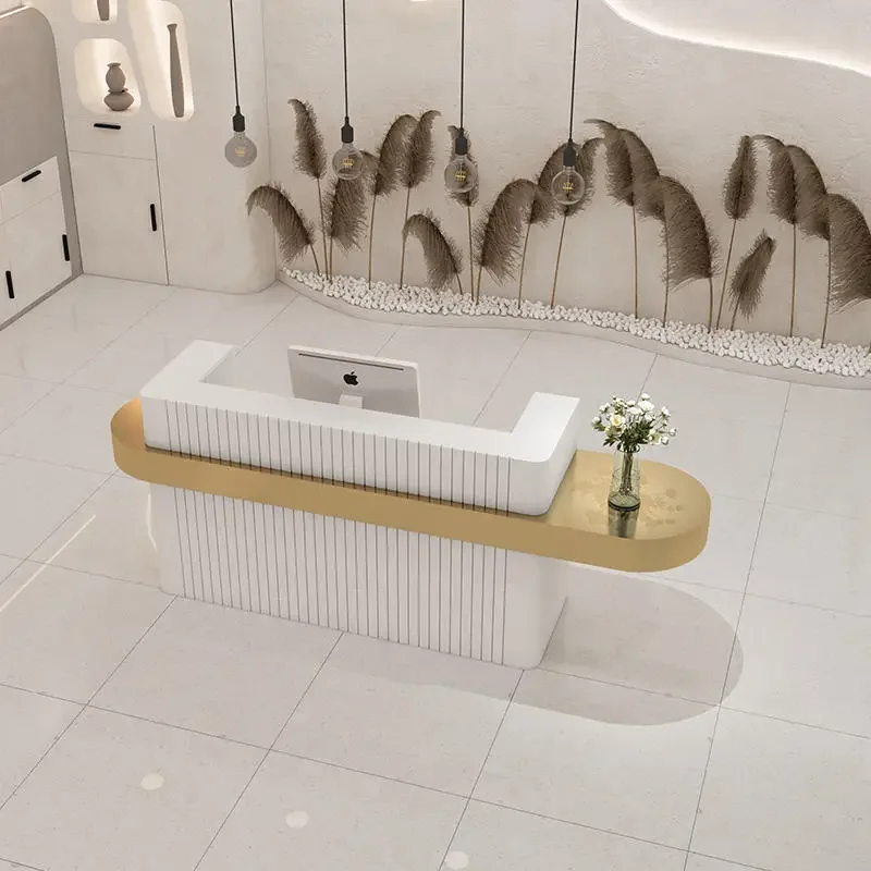 Modern Small Metal Gold-plated Cash Beauty Salon Bar Reception Desk Color Can Be Customize Front Reception Desk