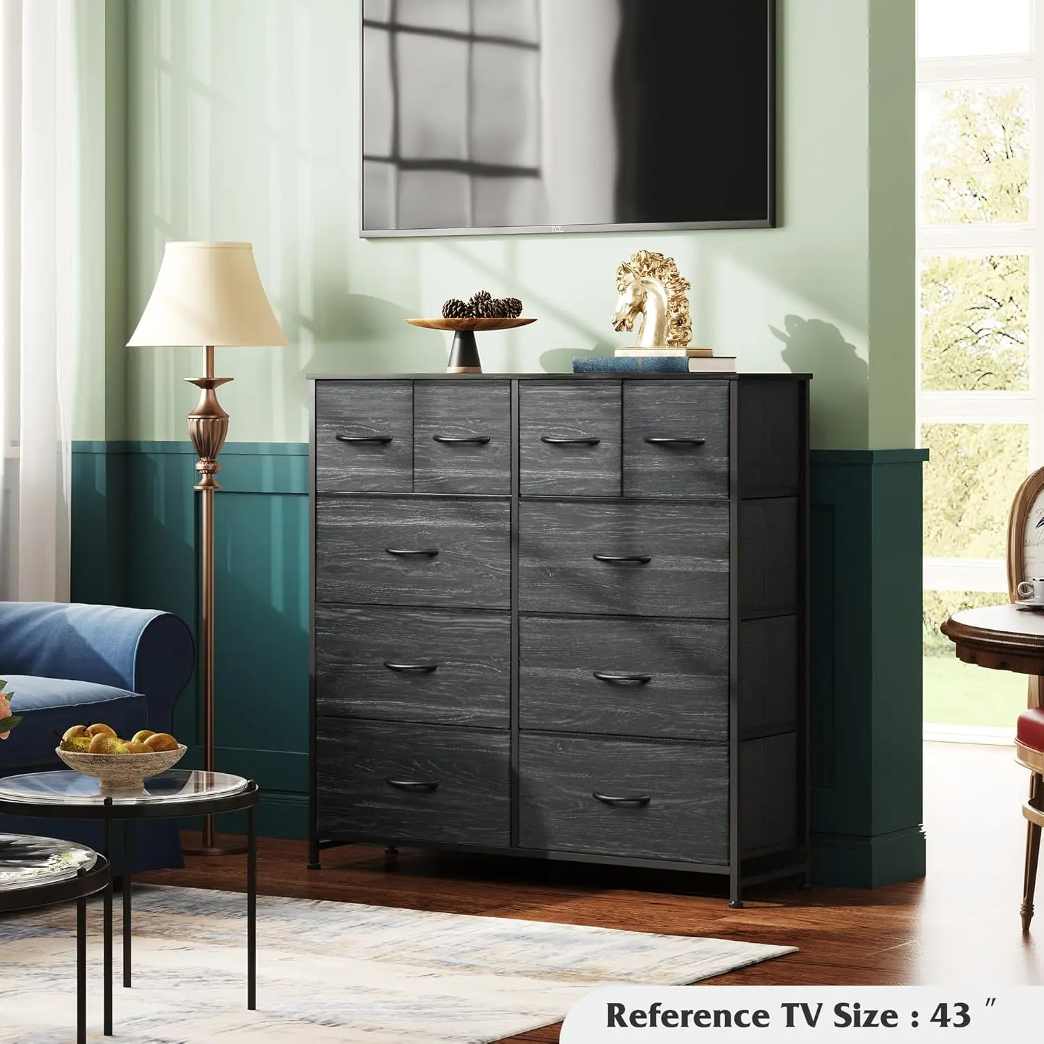 Dresser for Bedroom with 10 Fabric Drawers, Tall Chest Organizer Units for Clothing, Closet, Storage Tower with Cabinet