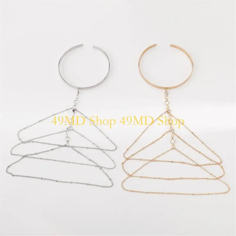 49MD Fringe Chain Open Bangle Bracelet Elegant Adjustable Arm Cuff For Women Daily Wear Or Special Occasions