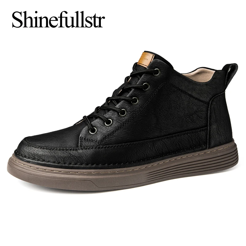 

Luxury Brand High Top Casual Genuine Leather Sneakers Men Skateboarding Shoes Winter Ankle Plush Italian Designer