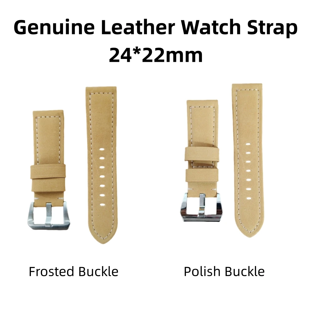 

24*22mm Yellow Genuine Leather Watch Strap Stainless Steel Buckle Watch Accessory Parts Frosted/Polish Buckle Watchband