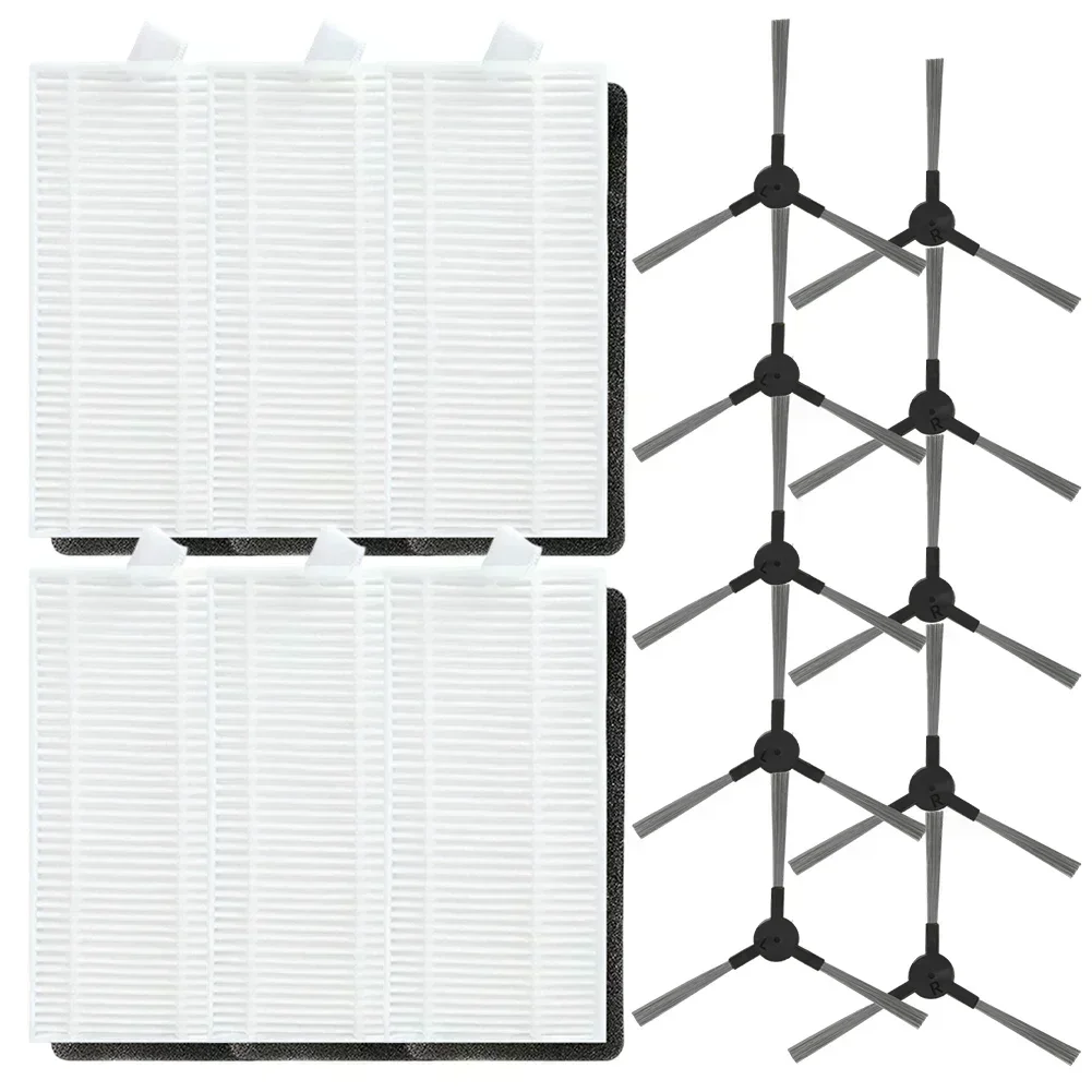 6/4 * Filters + 10/4 * Side Brushes Optimal Maintenance For Liectroux X6 / For ZEDAR R600 / For Puron PR12 PRO Vacuum Cleaner
