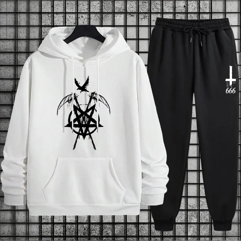 Men's Tracksuit Devil Pentagram Print Hoodie Sweatpants Autumn Winter Daily Casual Sporty Jogging Suit Urabn Fashion Sportswear