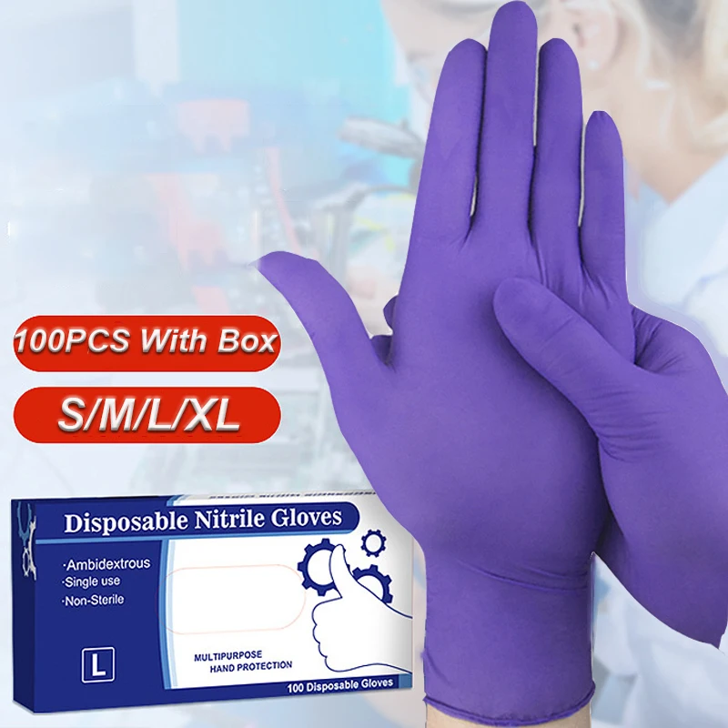 S/M/L/XL Purple Disposable Nitrile Gloves 100 PCS Food-Grade Powder Free Nitril Glove for Household Kitchen Cooking Tattoo 니트릴장갑