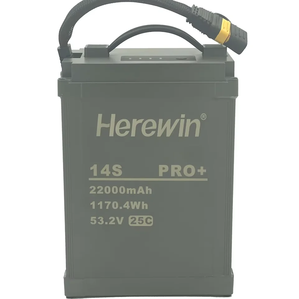 بطارية ليثيوم ذكية 14S 53.2 فولت 22000 مللي أمبير في الساعة عالية المعدل لـ EVTOL والفضاء والروبوتات الصناعية
