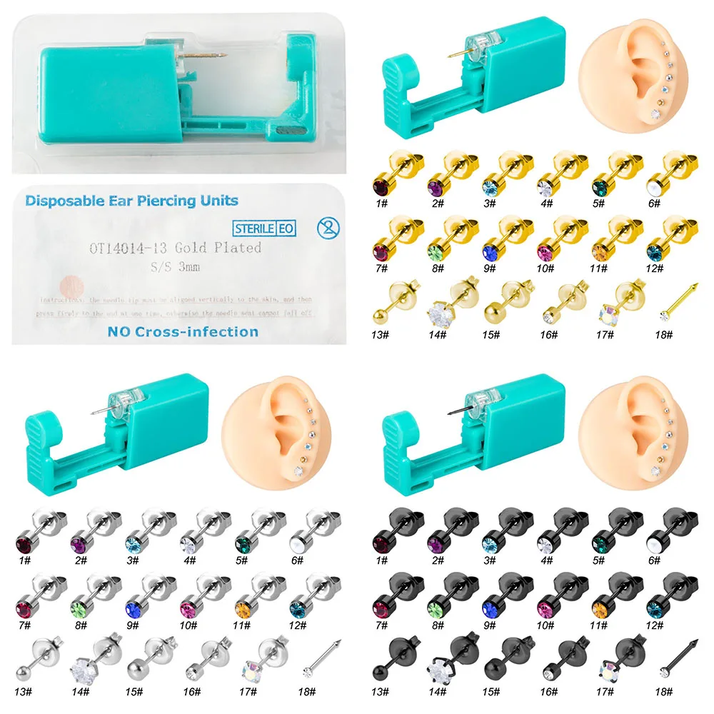 1Set Disposable Sterile Ear Piercing Unit Cartilage Tragus Helix Piercing Gun No Pain Piercer Tool Machine Kit Stud Jewelry