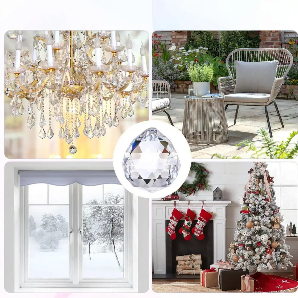 Crystal Faceted Ball Hanging Ornaments For Christmas Tree Decor Wedding Party Garden Window Sunlight Catching Supplies