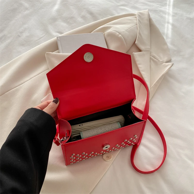 Designer Nieten Umhängetasche mit kurzem Griff Handtasche Mode Mini kleine Handytasche Geldbörse solide Pu-Leder Damen Umhängetaschen – Detail 14
