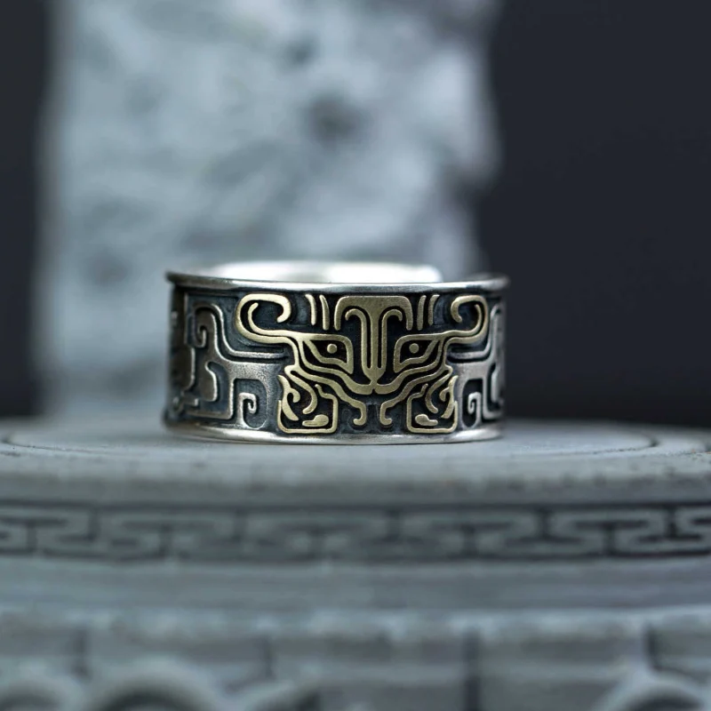 Chinese Style Gluttonous Beast Pattern Ring for Men Domineering Trendy Ring Retro Personalized Thai Silver Index Finger Rings