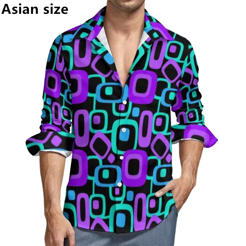 Camicia a maniche lunghe stampata in 3D con motivo floreale a colori Camicia da uomo alla moda da strada Estate Autunno Top Y2k Abbigliamento uomo
