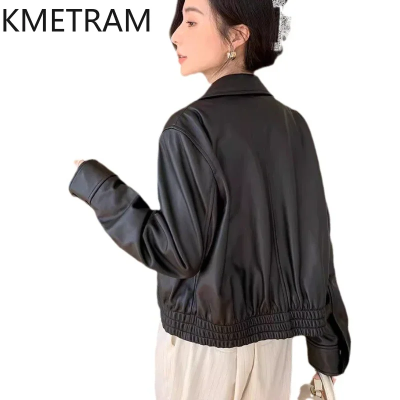 Echte Lederjacke für Damen, 100 % Schaffell, modische schwarze Jacken, Herbst- und Winterkleidung, neu in Oberbekleidung, 2024, Majaбка