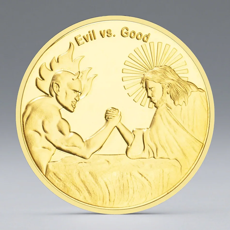 Pièce commémorative Croix de Fer « En Dieu nous confions », plaquée argent et or, le Bien contre le Mal, décoration d'intérieur