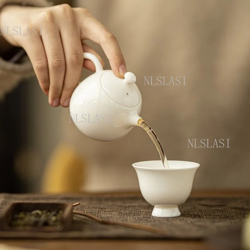 White Porcelain Teapot Chinese Style Dragon Egg Teapot Household Small Capacity Tea Maker Ball Hole Filter Teapot Kung Fu Teaset