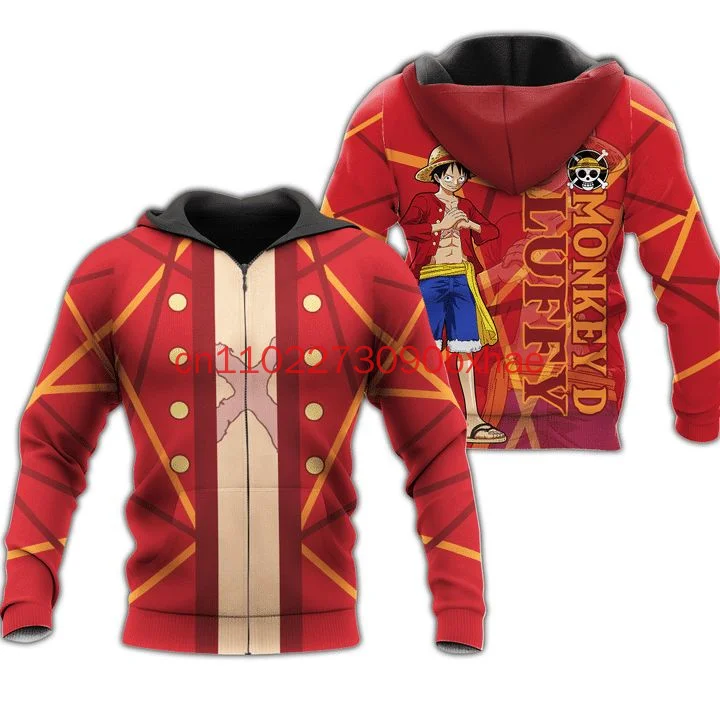 

New Monkey D Luffy One Piece Zipper Hoodie 3D Printing Cosplay Costumes Trendy Street Harajuku Hoodie Sweatshirt