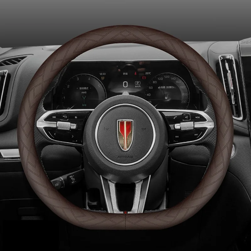 For Hongqi H5 H7 H6 E-HS9 HS3 HS7 HS5 Interior Decoration D Shape Steering Wheel Cover Car Accessories Genuine Leather Brown