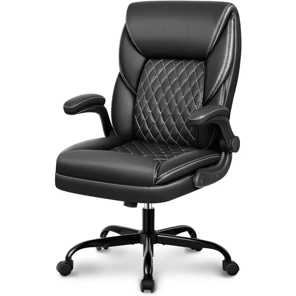 

Office Chair, Executive Leather Chairs, Ergonomic Computer Desk Chair with Adjustable Flip-Up Arms, Swivel Task Chair