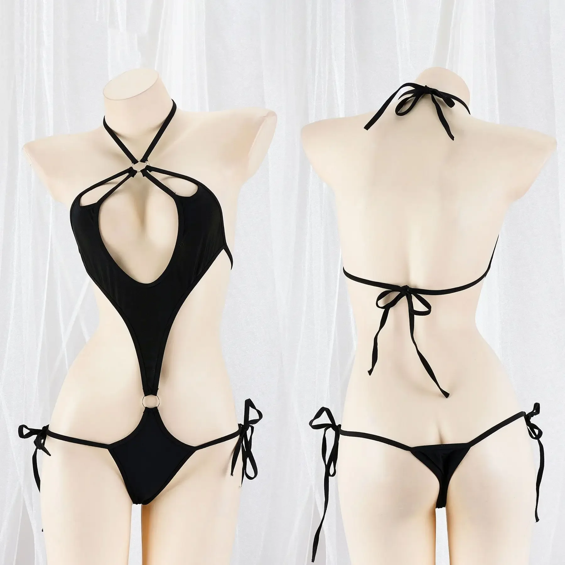 

Bikini Mujer Sexy Women One Piece Swimsuit Backless Female Solid Thong Bather Bathing V Backless Open Bra Erotic Sexy Underwear