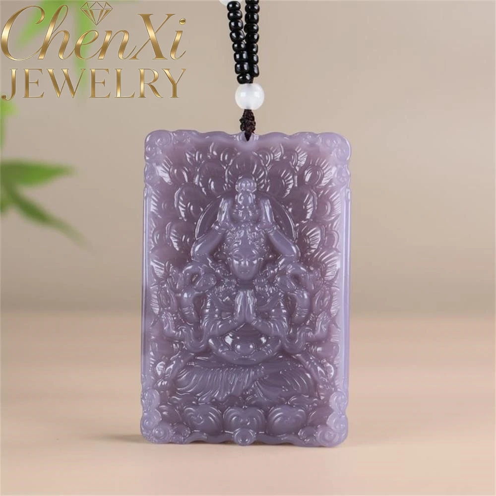 

Натуральный нефритовый кулон из Хэтяня с изображением Авалокитешвары, фиолетовый, роскошное качество, модные ювелирные украшения, амулеты, изысканные, элегантные, популярные