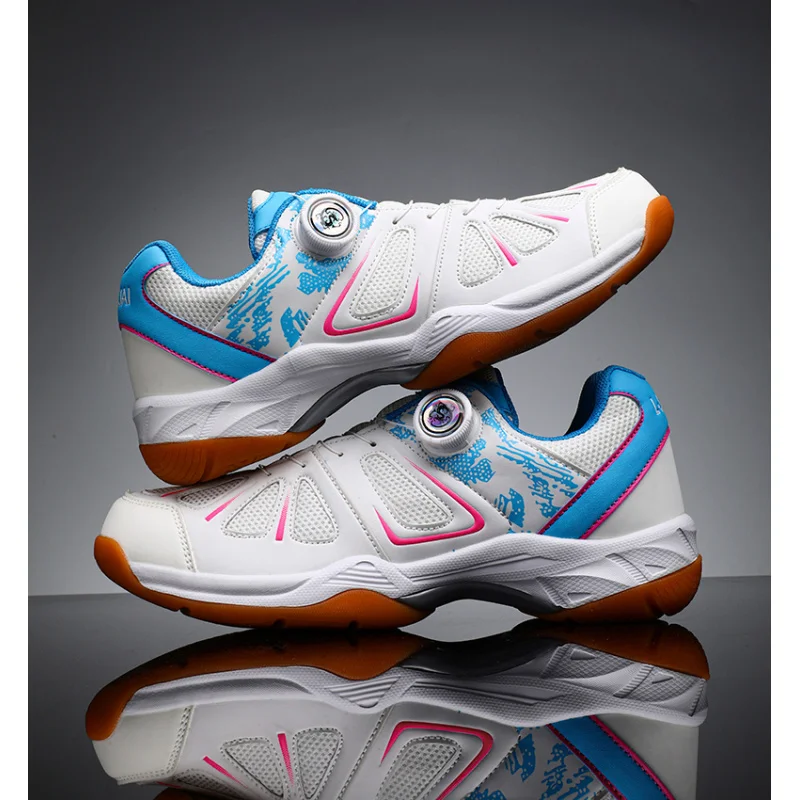 Мужские и женские теннисные туфли, туфли для бадминтона, туфли для настольного тенниса, двухрядная вращающаяся пряжка, низкие кожаные спортивные туфли, v