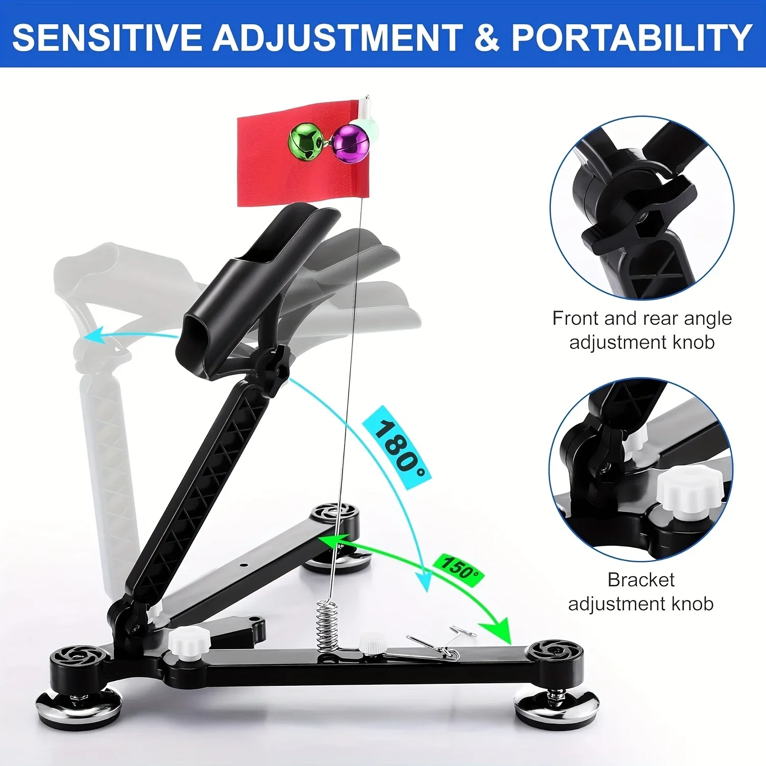 1set Ice Fishing Rod Holder - Fishing Bell (Random Color), Flag, Foldable Fishing Rod Holder, and Ice Fishing Accessories view 4