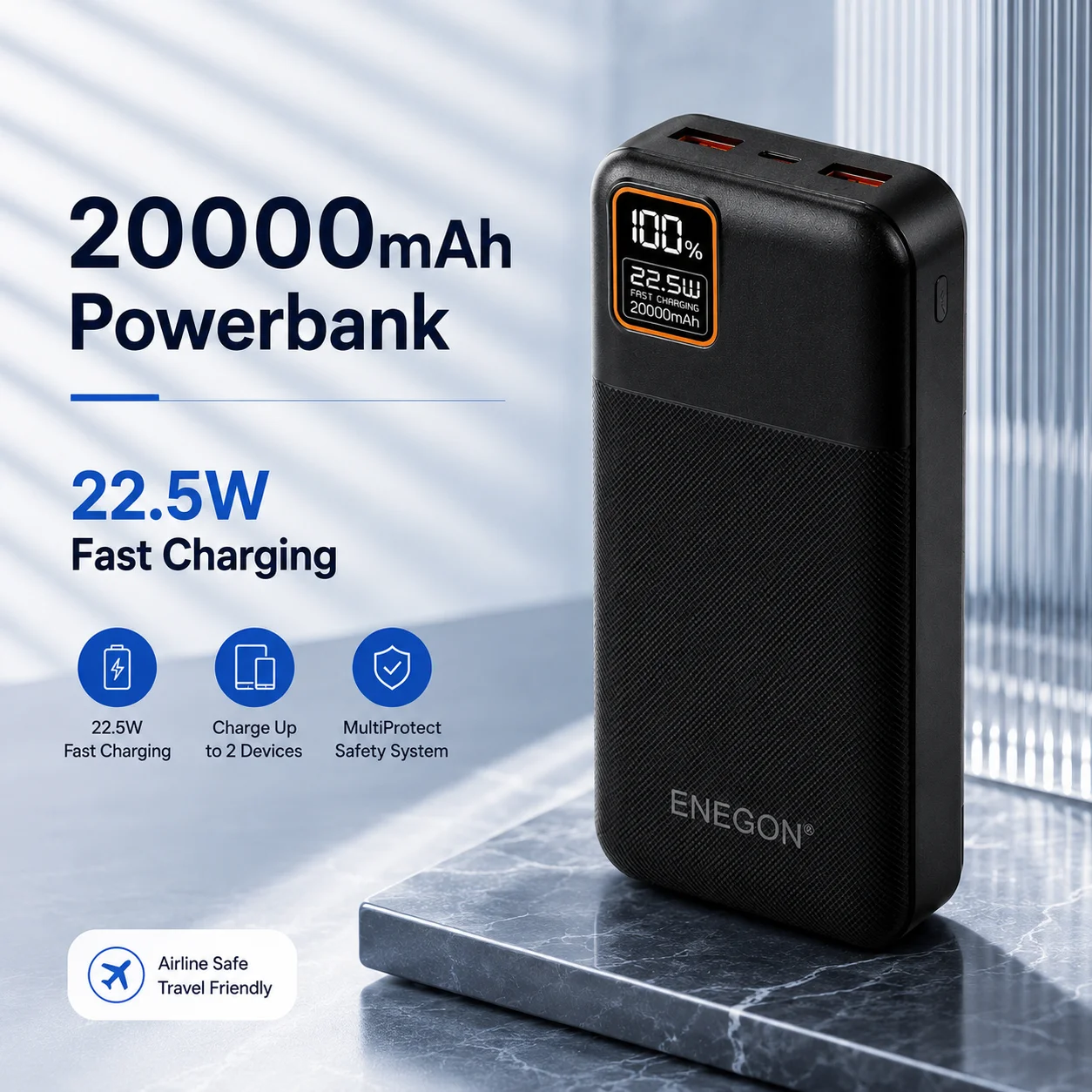 ENEGON-banco de energía de 20000mAh, cargador portátil de carga rápida PD de 22,5 W, USB-C, USB-A, Micro USB, pantalla LED, batería externa para iPhone, Xiaomi, Redmi, Poco