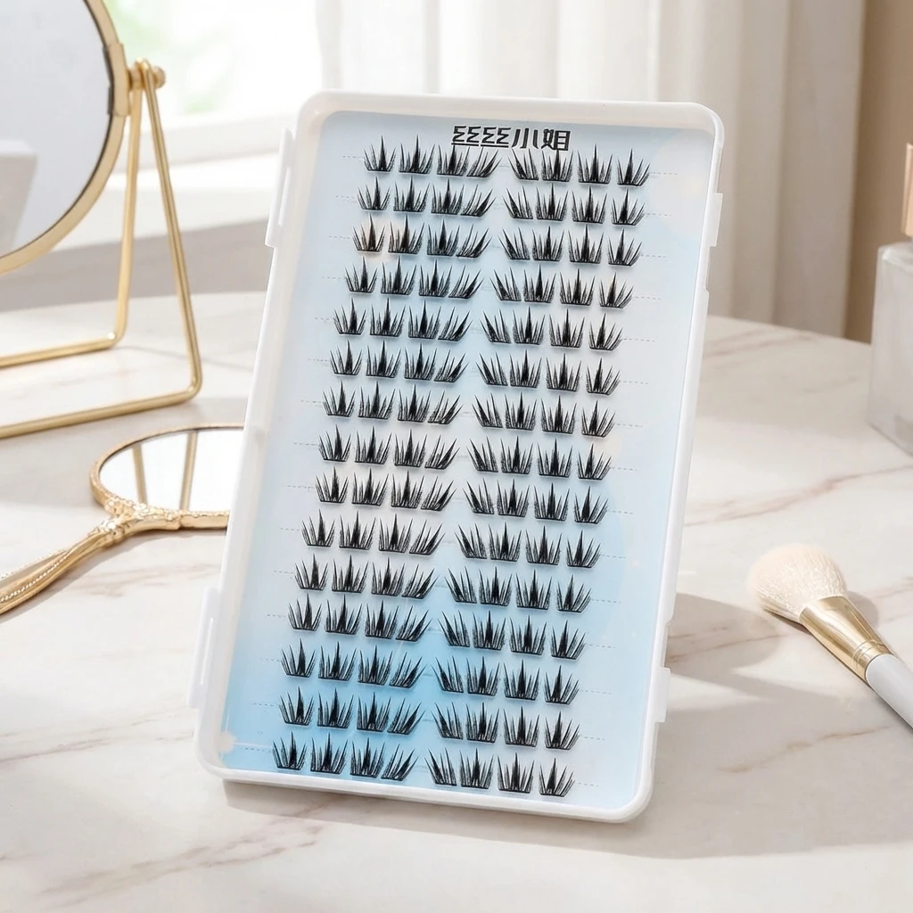 Korean Girls Group Style False Eyelash Set Natural Curl Thick Volume C Shape Eyelash Book Large Capacity Glue-Free Lash Cluster