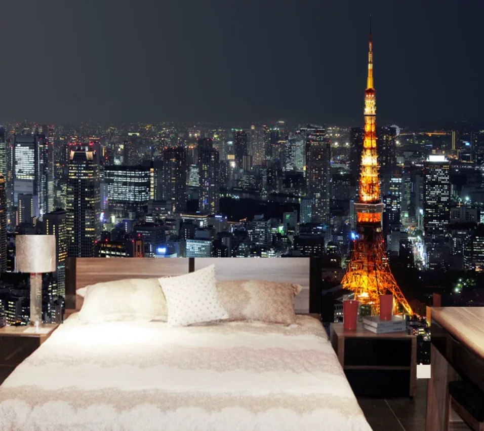 Customized Night Scene Mural Night wallpaper Background European Black and White Urban Architecture Simple Living Room Wallpaper