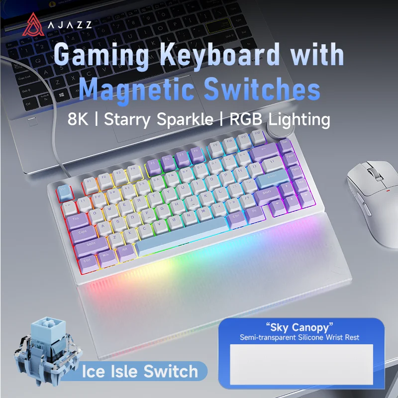 AJAZZ AK820 V2 Bedraad Hall Magnetic Gaming Toetsenbord, 75% Layout Hot Swappable, 8K Polling Rate RT Rapid Trigger, RGB Verlichting, 5-Layer Gasket