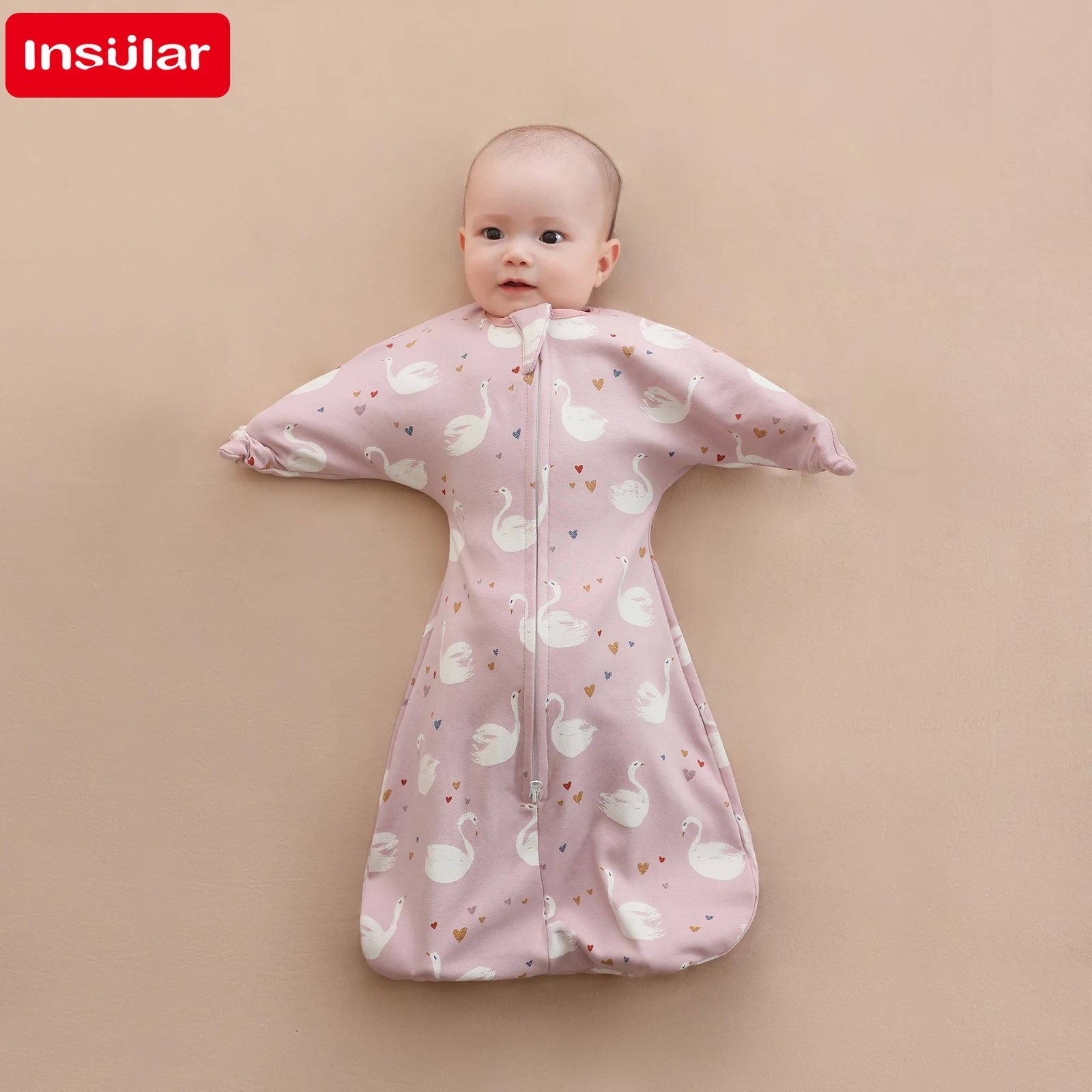 Kantung tidur bayi baru lahir, bahan katun anti-guncangan motif kartun selimut bedung peralatan Anti tendangan 0-9 bulan