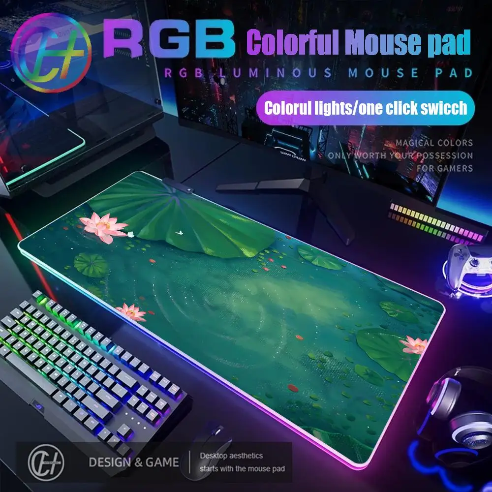 

Green lotus leaf and lotus pond Mouse Pad RGB Gaming Mouse Pad HD Gamer Large LED Light XXL MousePads PC Computer Carpet