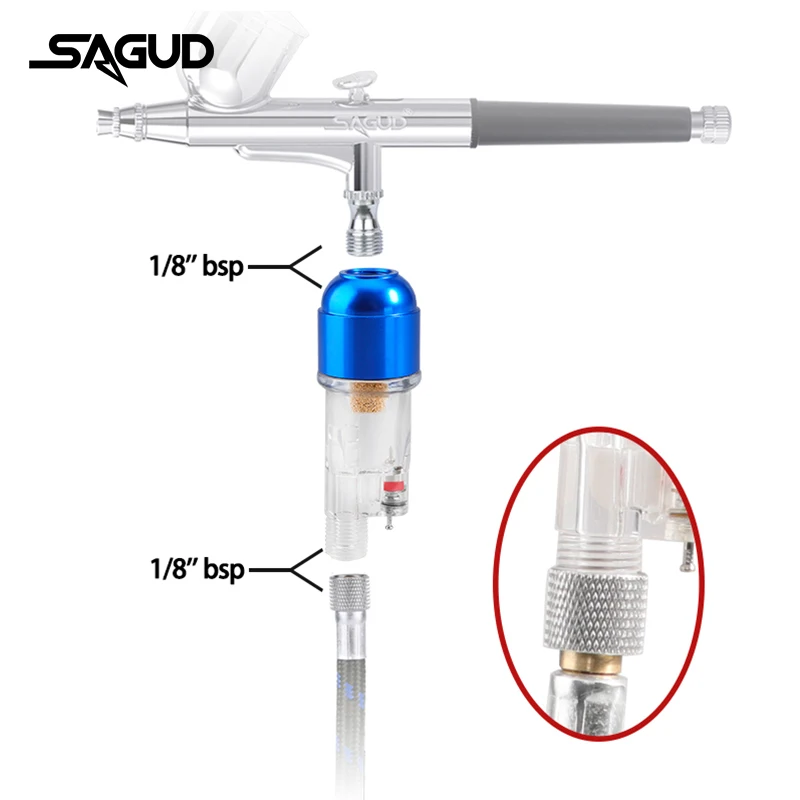 SAGUD Airbrush in-Line Mini Air Filter Moisture Trap Oil-Water Separator with 1/8\