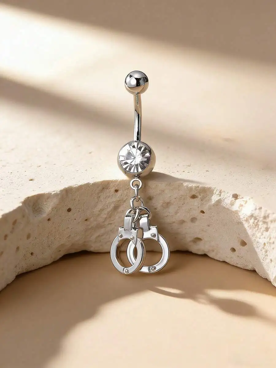 

Women Punk Style Rhinestone Handcuff Pendant Navel Piercing Jewelry Street Fashion Party Accessory
