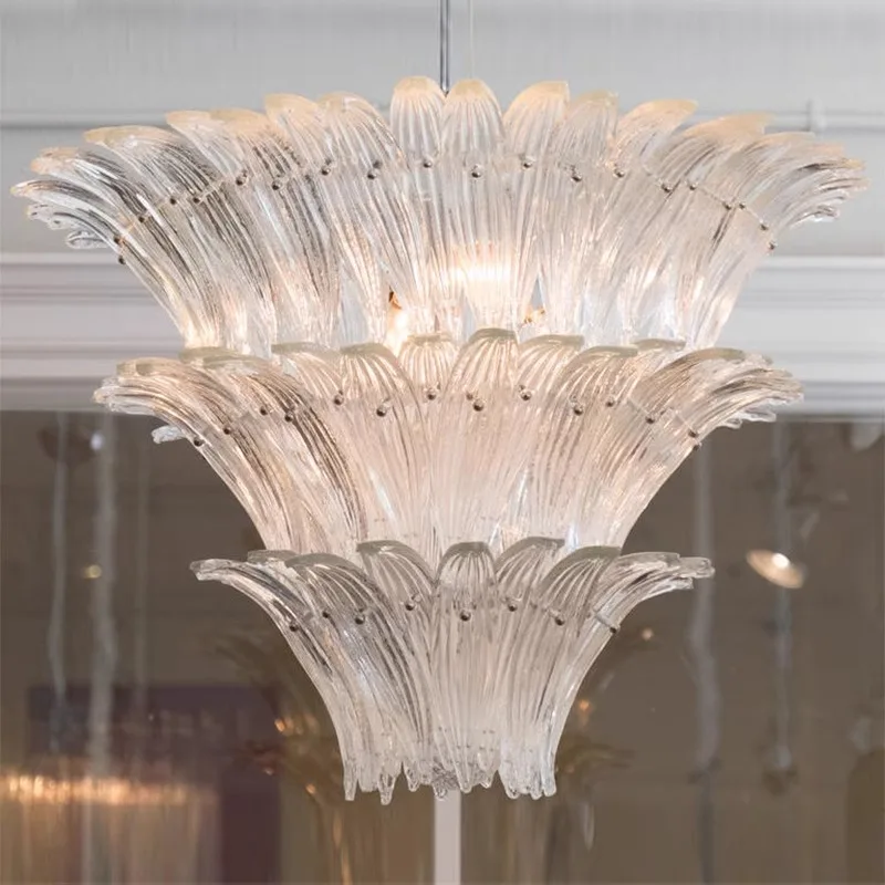 

AiPaiTe French Vintage Palm-like Glass Chandelier for Living Room Staircase Villa Hotel Lobby Murano Glass Chandelier