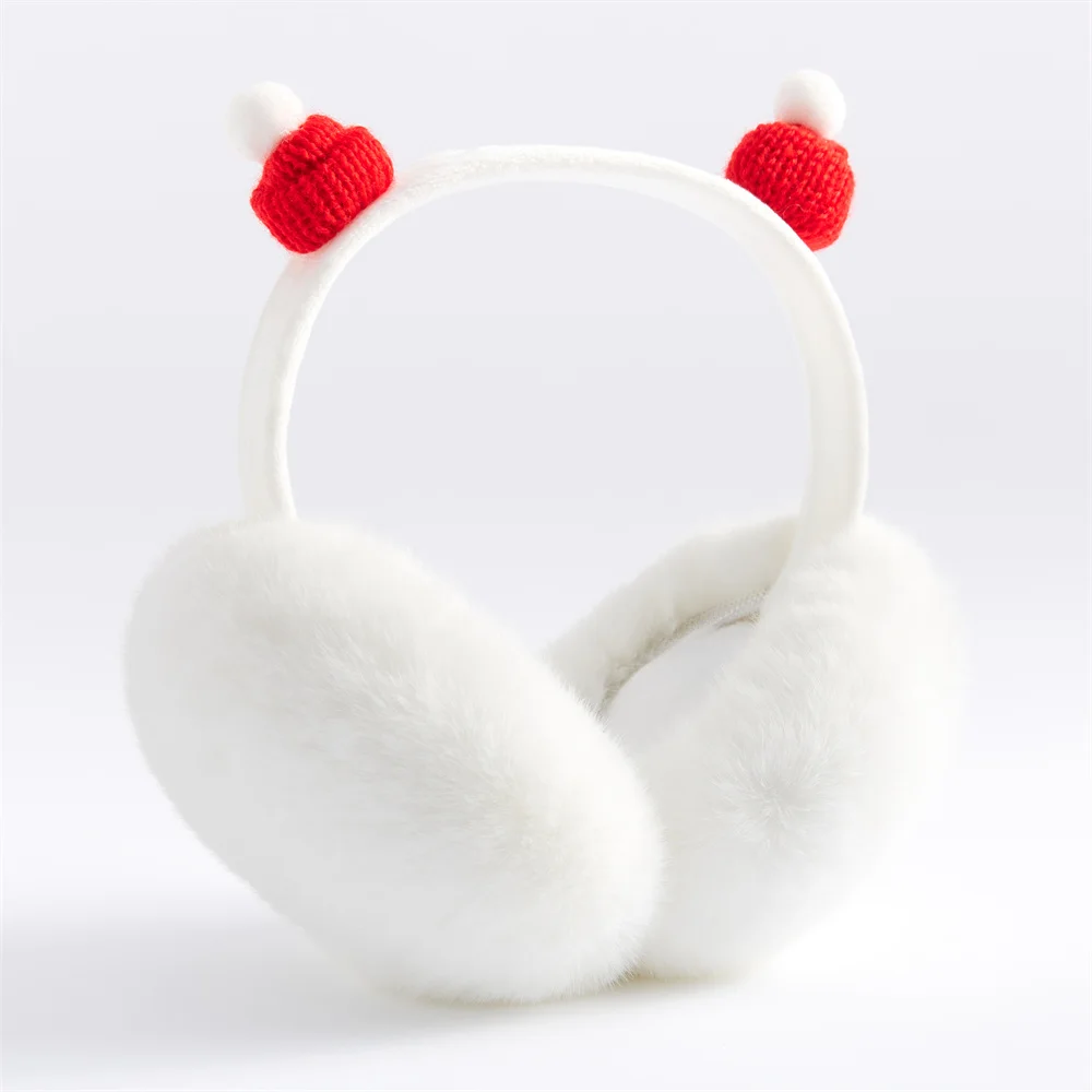 DIY Santa Hat White Earmuff Imitation Exquisite Collapsible Rabbit Hair Ear Warmth for Woman Girl Romantic Party Gift