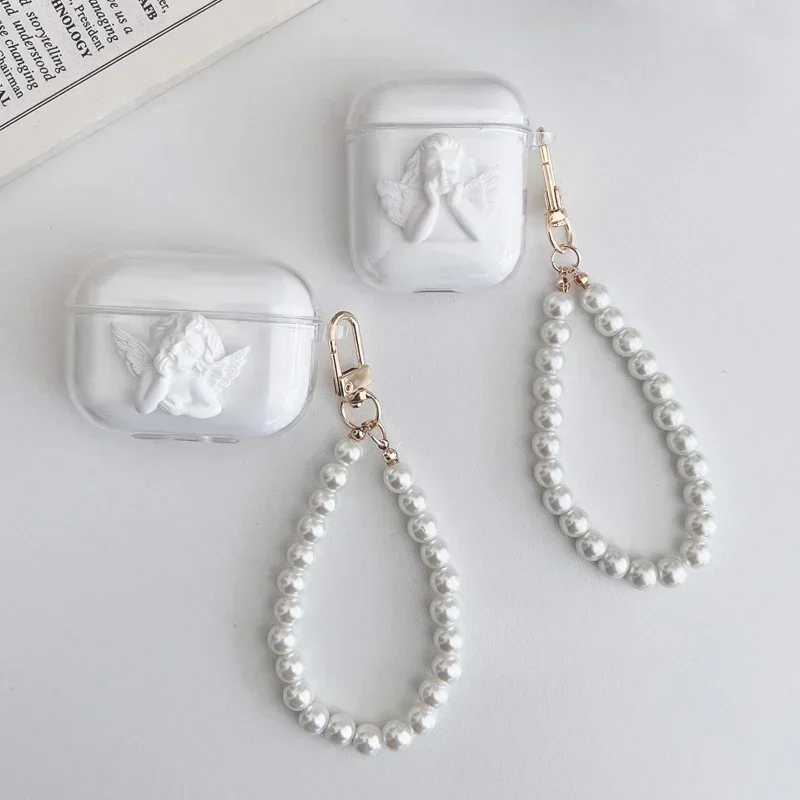 Funda de silicona transparente para auriculares QCY C30, cubierta con colgante, lindo amor/Ángel, airpods 3