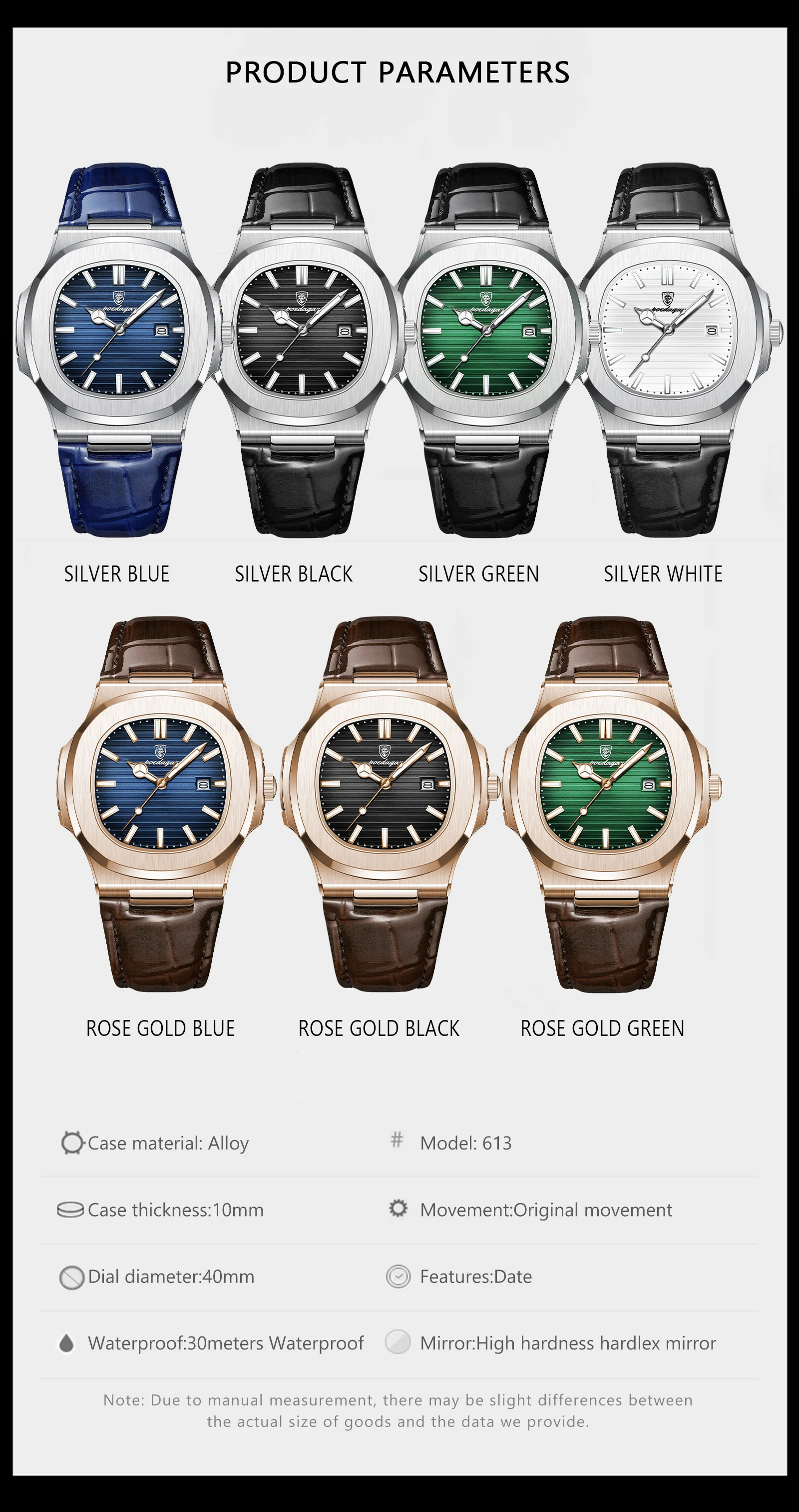 POEDAGAR Top Platz Mann Uhr Datum Wasserdicht Leucht Luxus Männer Armbanduhr Hohe Qualität Leder herren Quarz Uhren + Box reloj – Detail 7