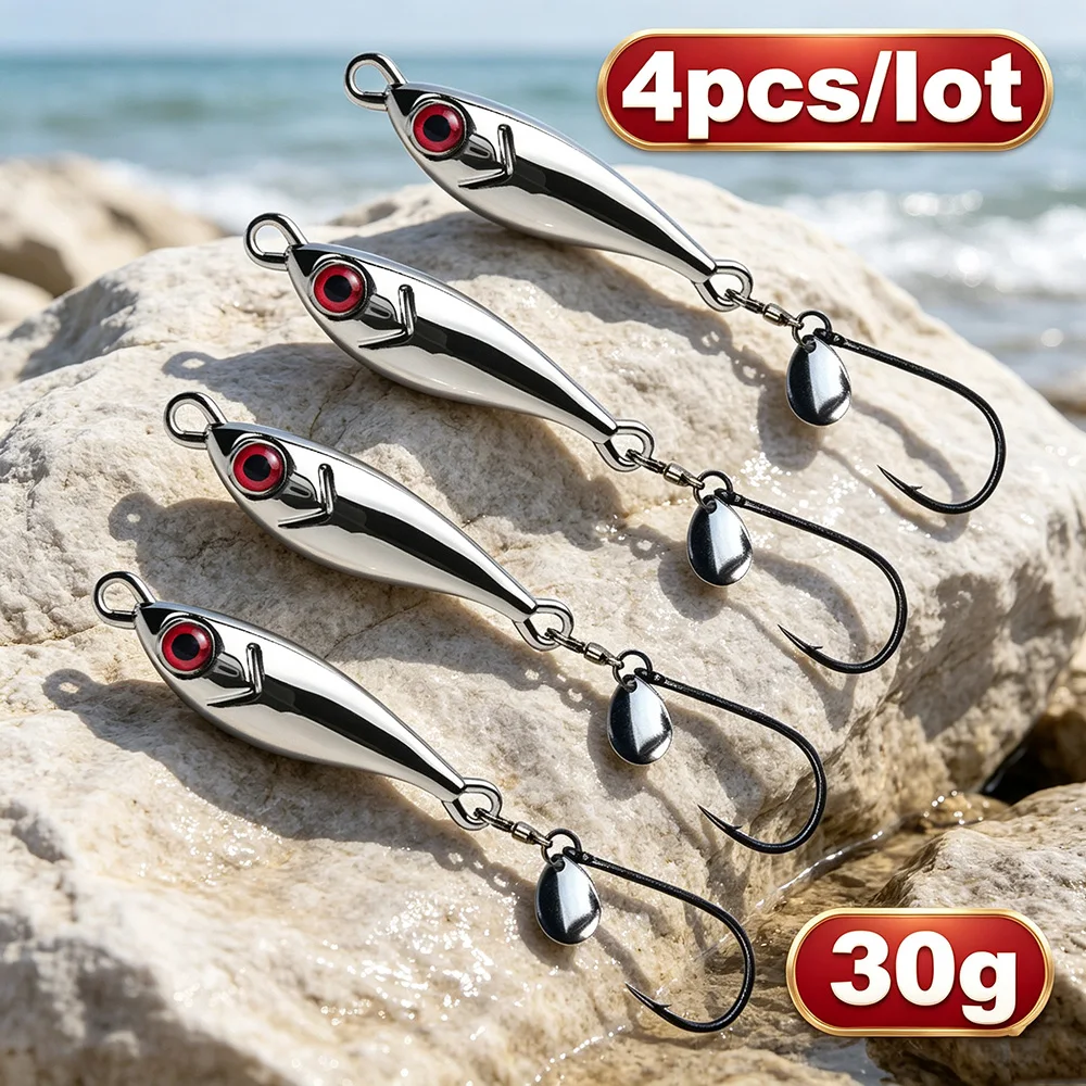 4 Stück 5g-30g Silberne Metall-Angelköder, Metall-Jigging-Köder für Wolfsbarsch, Makrele, Schnapper, Wurfangelköder, Meeresfischerei-Zubehör – Detail 1