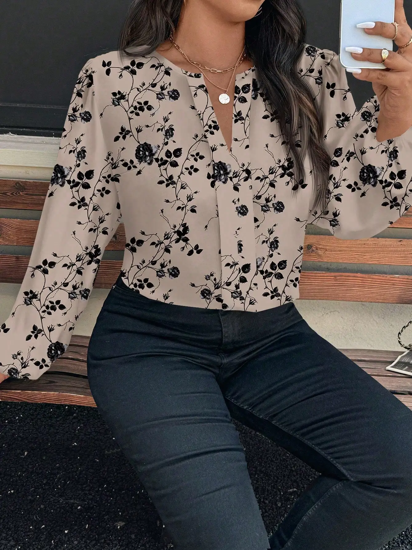 

Floral Print Long Sleeve Crew Neck Blouse For Women Casual Elegant Shirt Spring Autumn