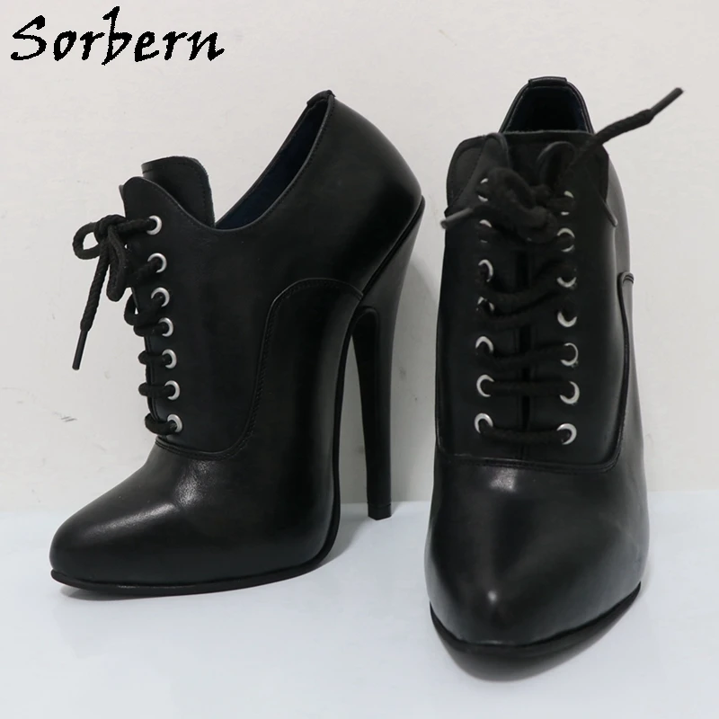 Sorbern Sexy Women Pump Lace-Up Pointed Toe 16Cm High Heel Stilettos Crossdresser Shoes Genuine Leather Suede Custom Colors