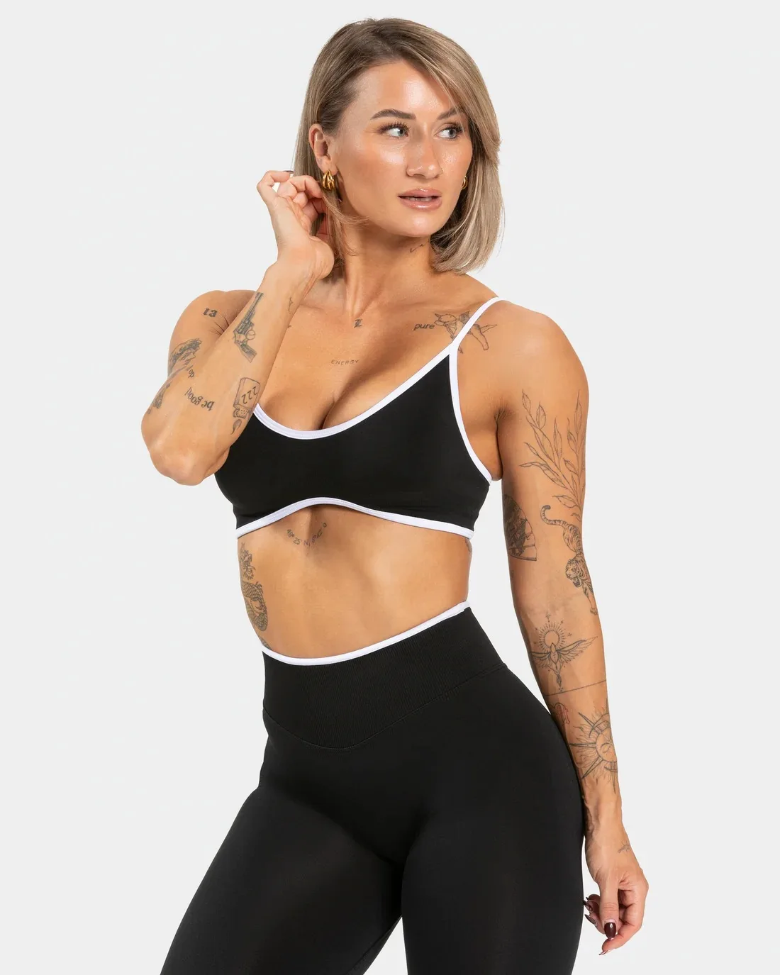 Nahtloser Damen-Sport-BH mit Farbblockdesign, Outdoor-Fitness-Kurztop, sexy rückenfreier Strick-BH mit Brustpolster und Trägern für den Sommer – Detail 12