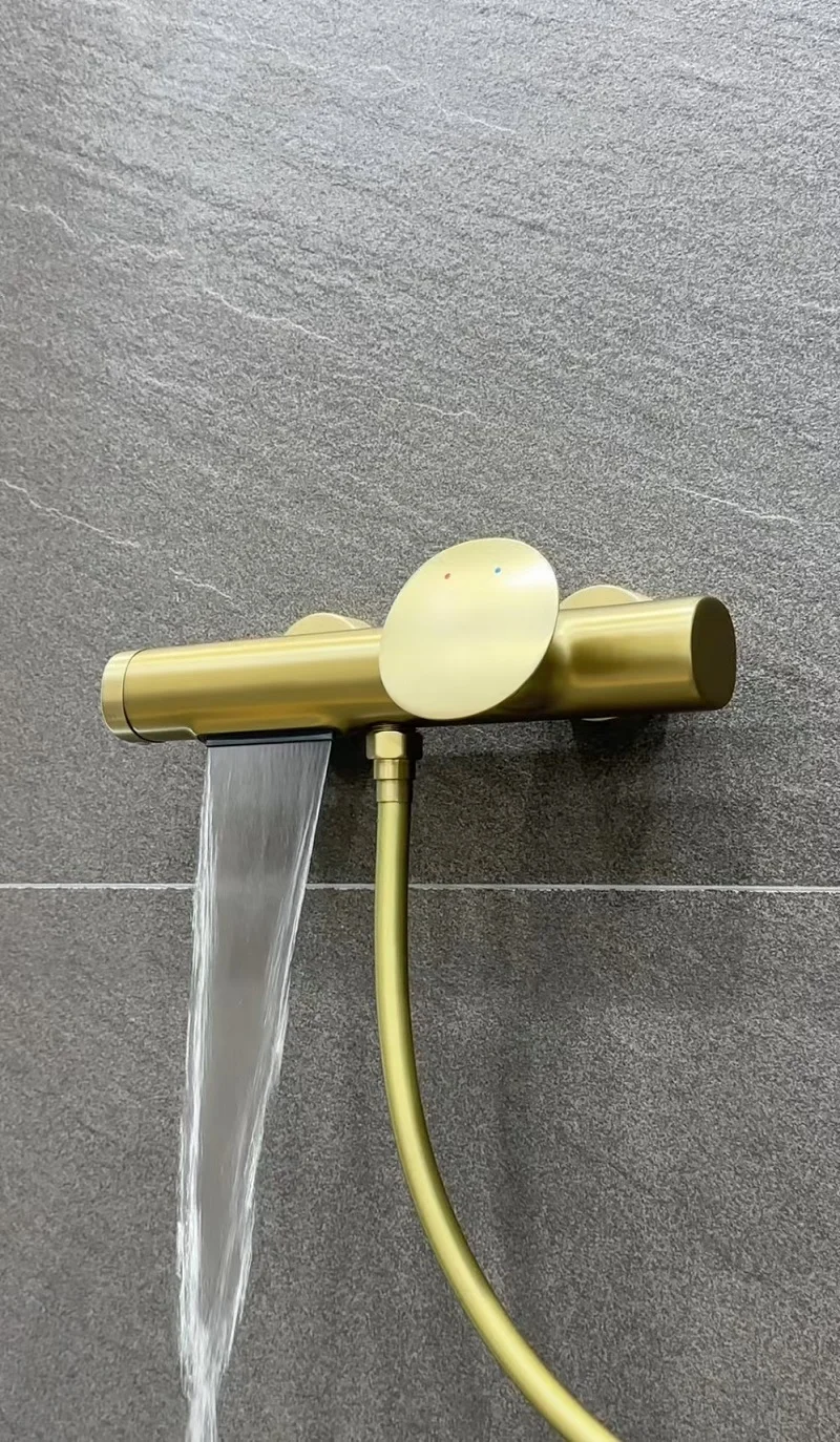 Modern Minimalist brass Bathroom Shower Set Brushed Gold Hot/Cold Water Shower Set 2-Function Mode Multi-Function Showerhead