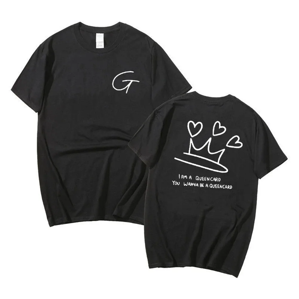 

GIDLE Queencard T Shirt for Men and Women, Kpop Fashion, Funny Printed Tops, 100% Cotton Tee, Heart Royal Crown, G G-DLE, Summer