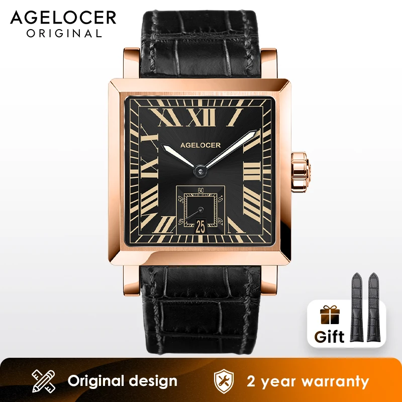 AGELOCER Original Codex Watch Men\'s Square Classical Formal Automatic Mechanical Watch Birthday Gift for Men