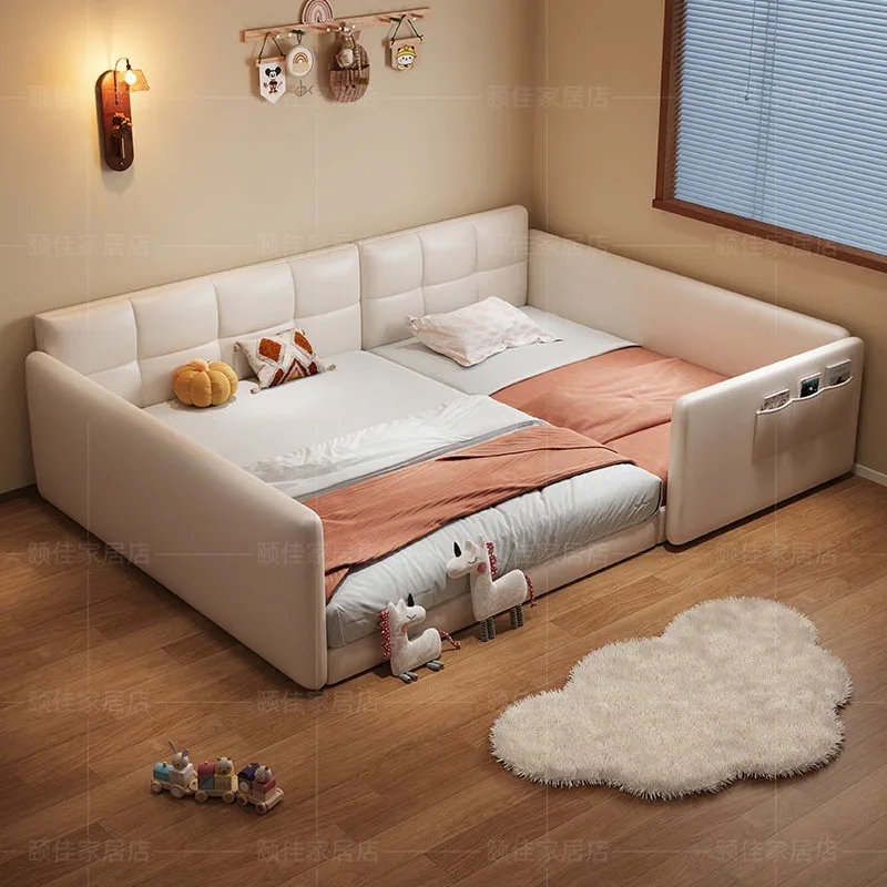 Abiku simple modern children's bed board wood movable with guardrail storage bed children's pull-out bed