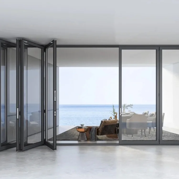 

Modern Style Double Toughened Glass Aluminum Alloy Folding Door Outside Kitchen Balcony Patio Door