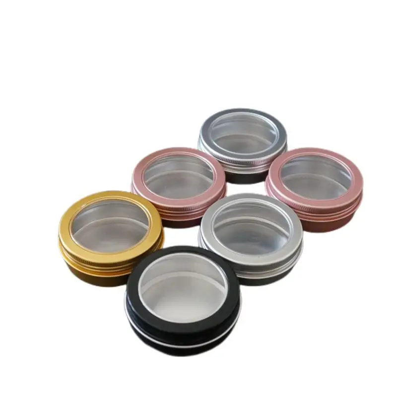 

60g ML gold empty round aluminum tin cans bottle with window lids,Pink skylight aluminum box black Cream box tea aluminum jar