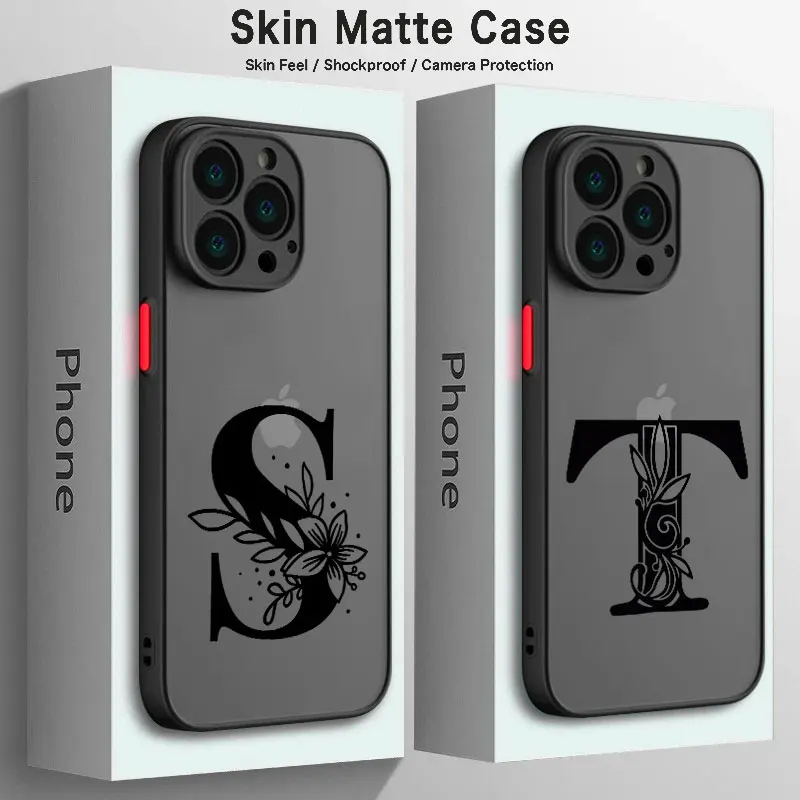  Letter S T U V W X Matte Phone Case For iPhone 15 14 13 12 11 Pro Max Plus 13 Mini X XR XS MAX 8 7 Plus 6  Fundas Coque Coupe