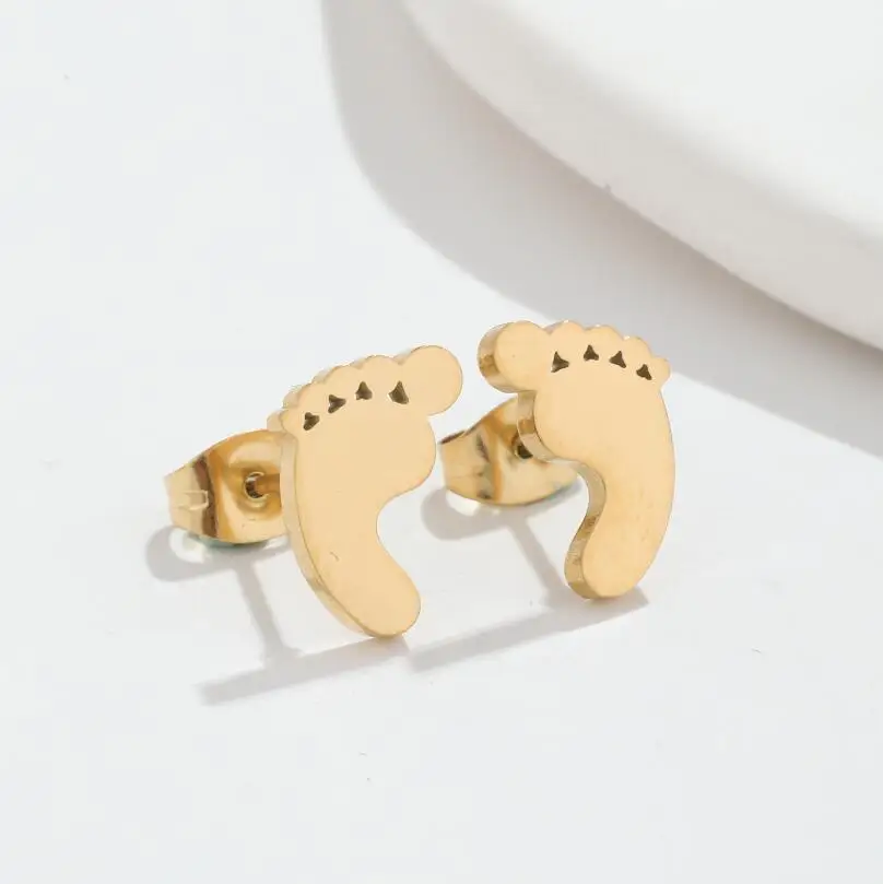 Mini Foot Footprints Piercings For Ears Golden Stainless Steel Ear Piercing Stud Earrings Korean Fashion Earrings Trend 2023